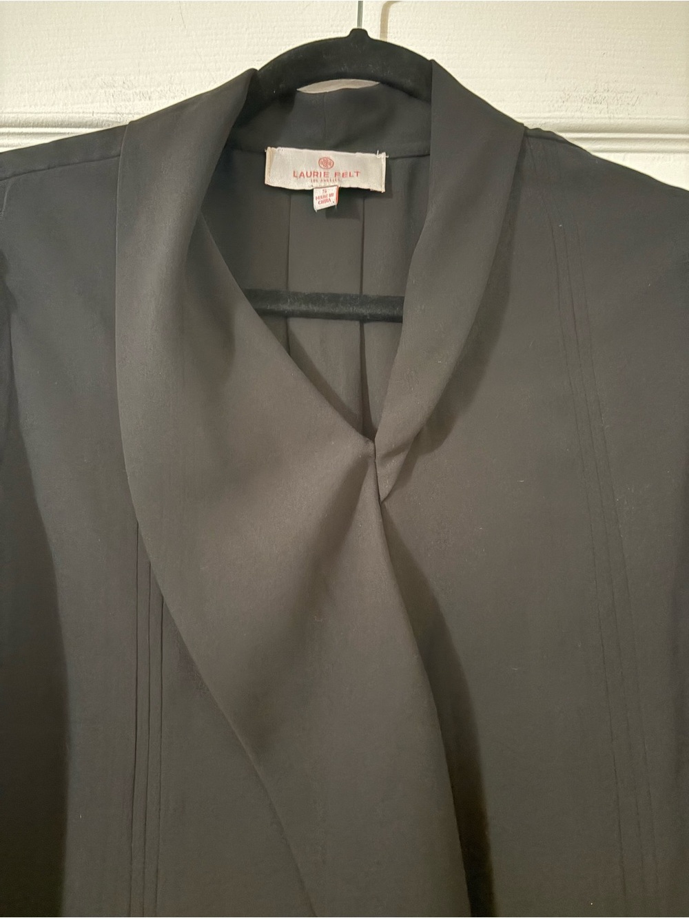 Laurie Felt Black Womens Draped Collar Asymmetrical Shirt